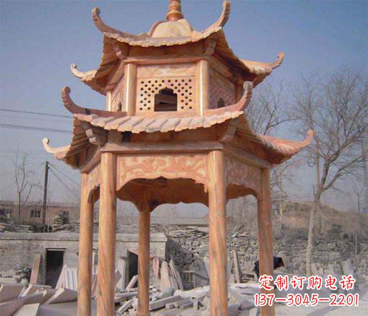 新乡园林晚霞红石凉亭景观石雕