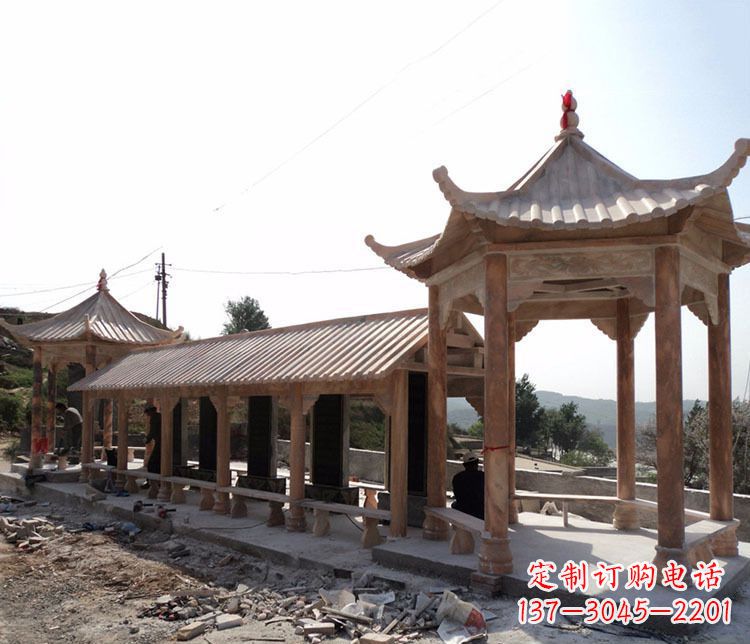 新乡园林晚霞红长廊凉亭景观石雕