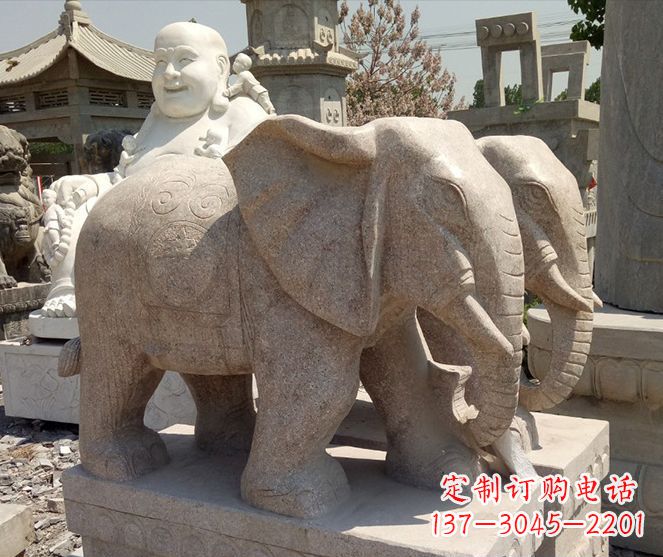 新乡招财晚霞红大象石雕 (2)