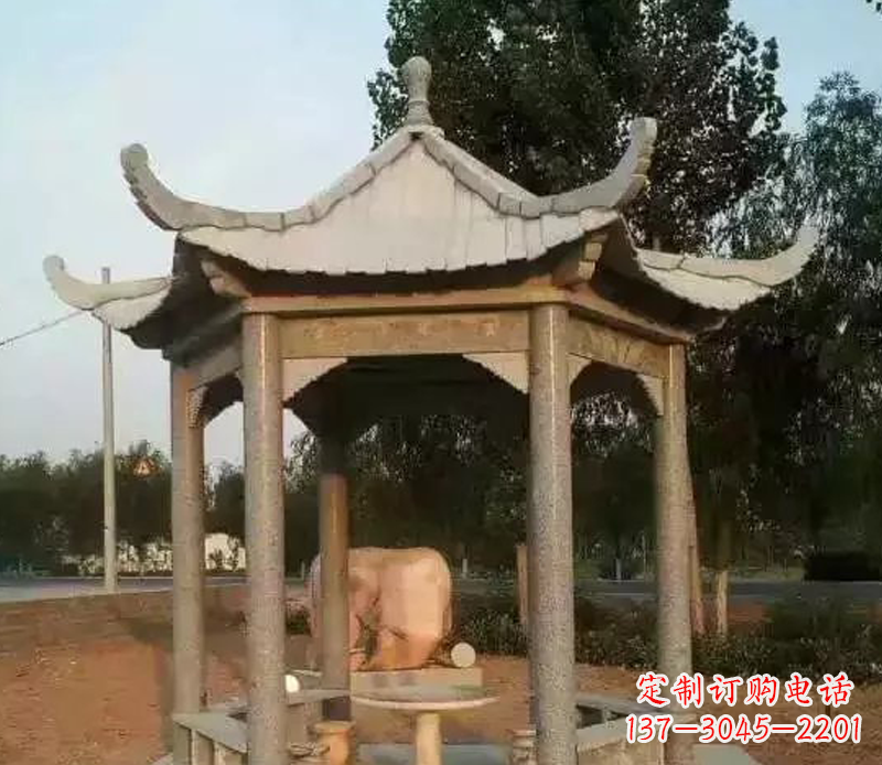 新乡公园景观大理石六角石雕凉亭